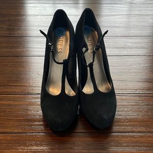 Guess Black Sued Mary Jane Heels